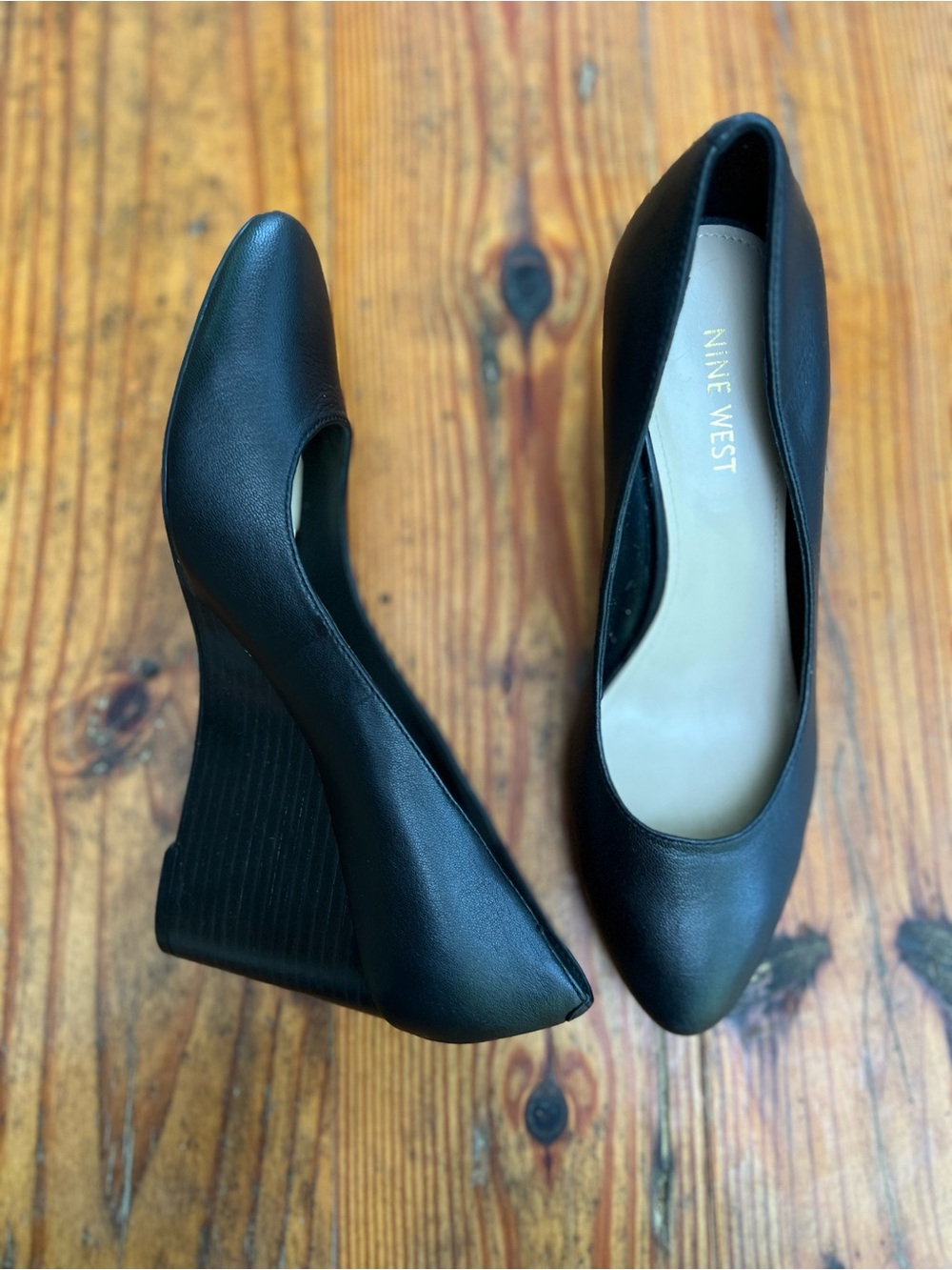 NINE WEST Black Leather Wedge Pump Shoes Women 8